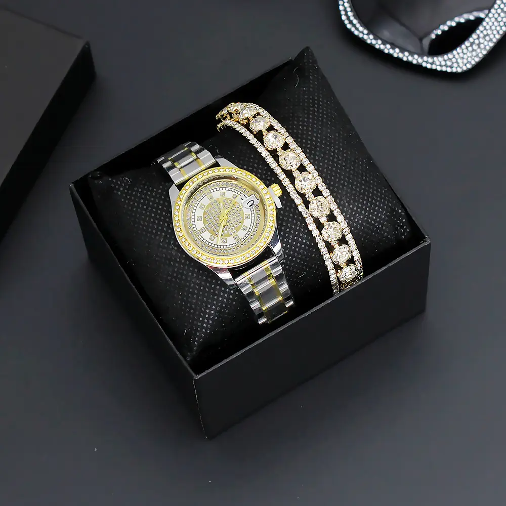 Women's Full Diamond Wristwatch with Gold Dial — feature 6