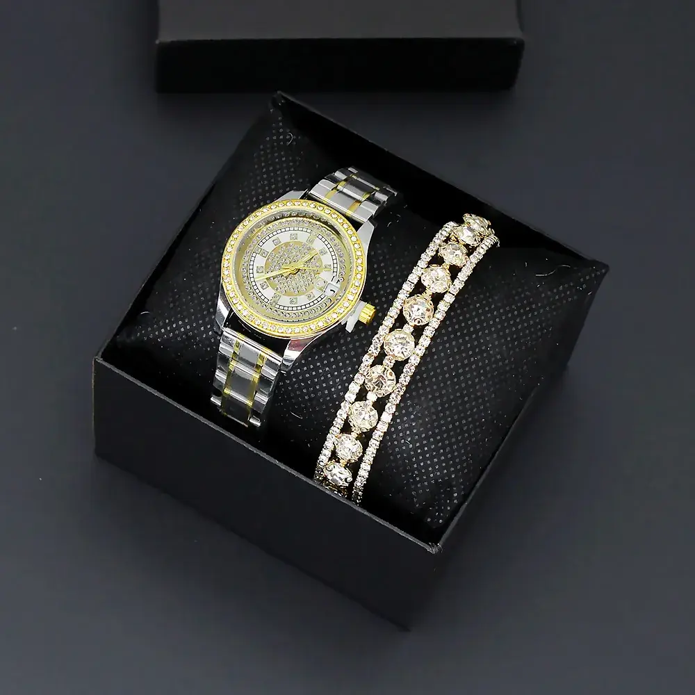 Women's Full Diamond Wristwatch with Gold Dial - Image 2