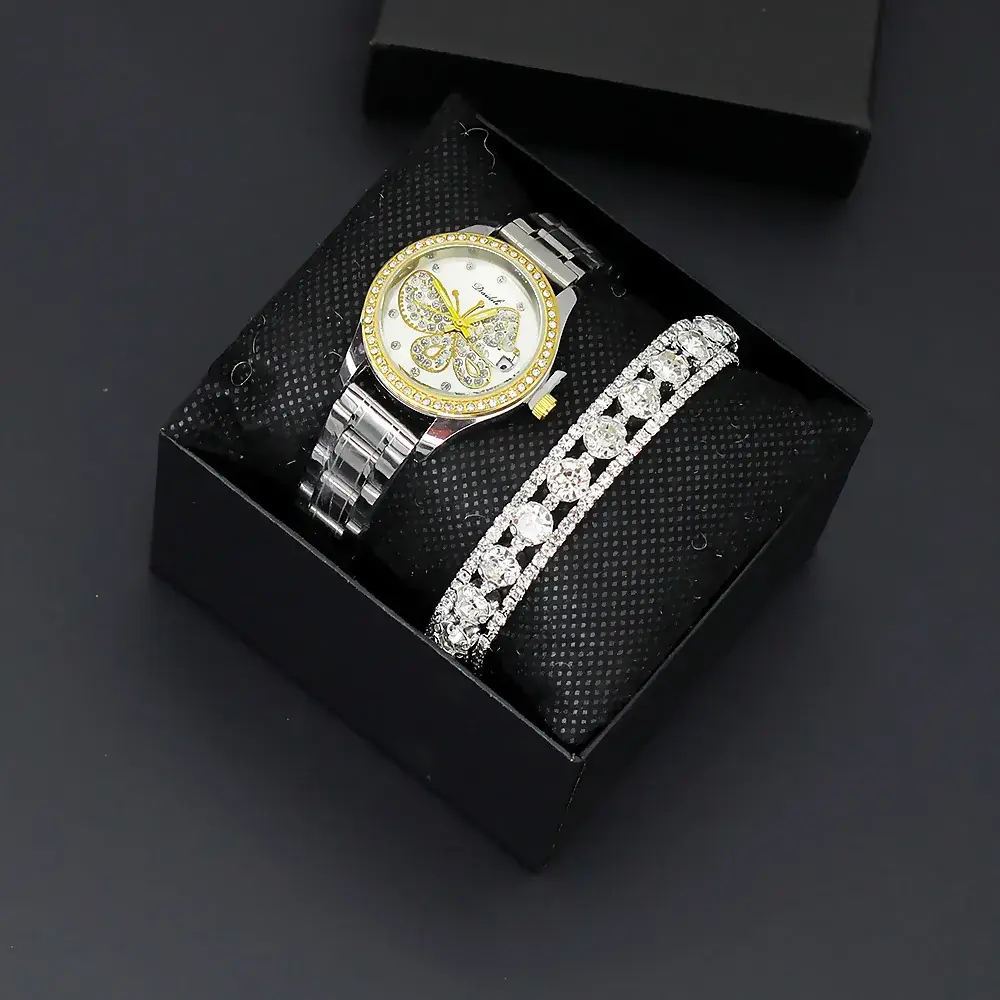 Women's Butterfly Watch with Gold Dial & Silver Band - Image 7