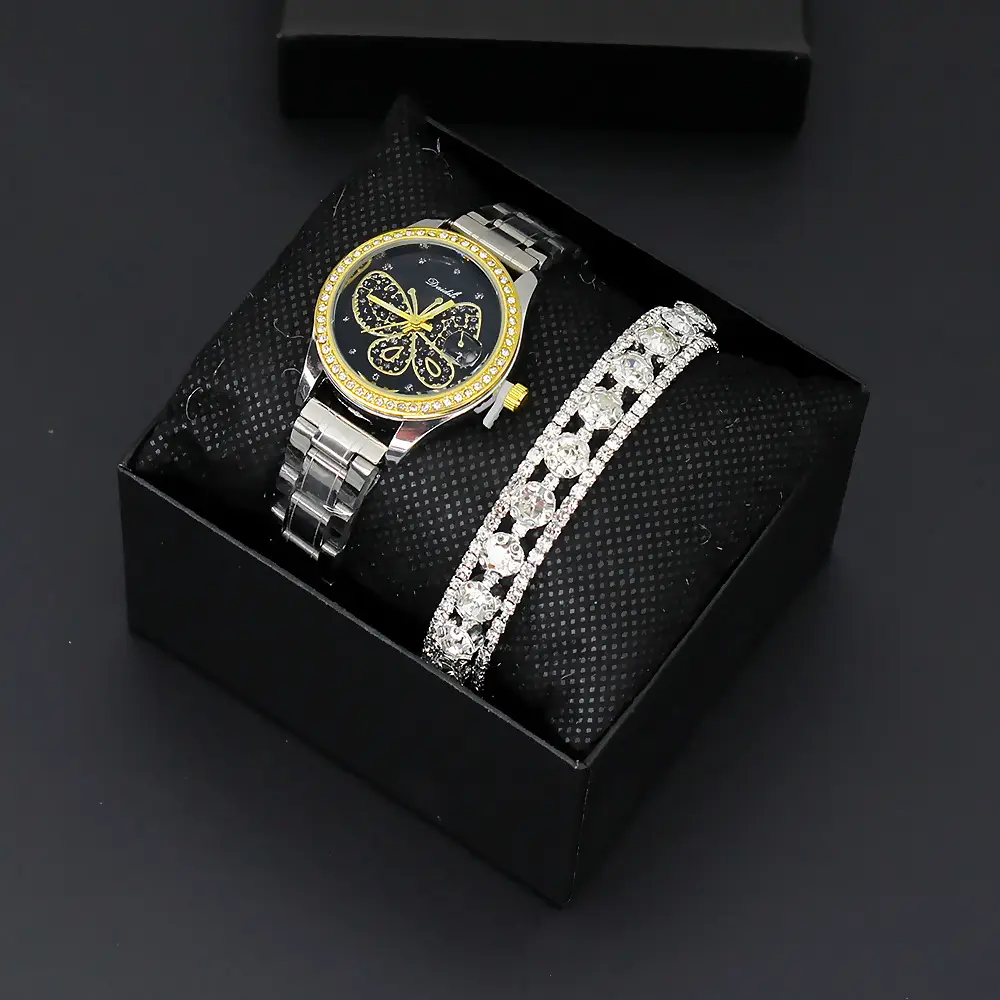 Women's Butterfly Watch with Gold Dial & Silver Band — feature 2