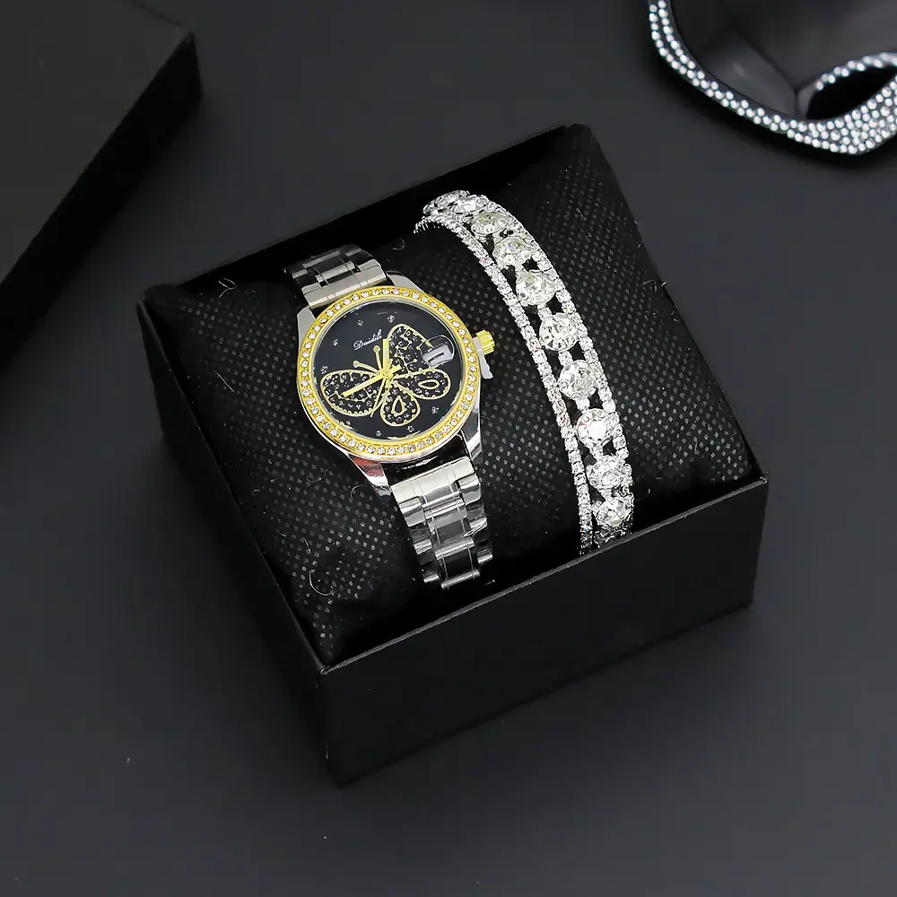 Women's Butterfly Watch with Gold Dial & Silver Band — feature 4