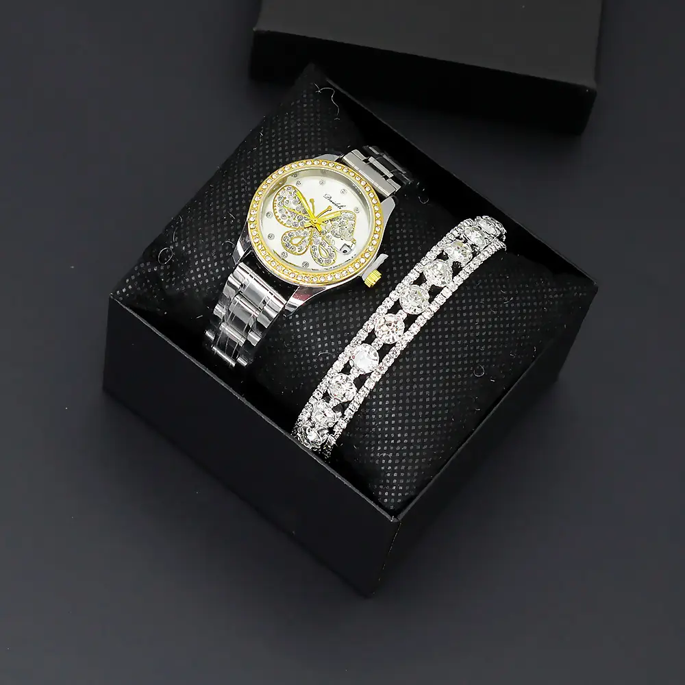 Women's Butterfly Watch with Gold Dial & Silver Band — feature 5
