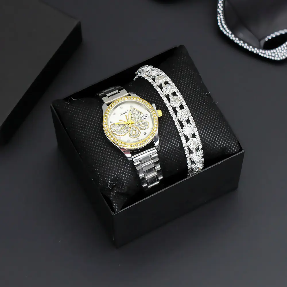 Women's Butterfly Watch with Gold Dial & Silver Band — feature 7