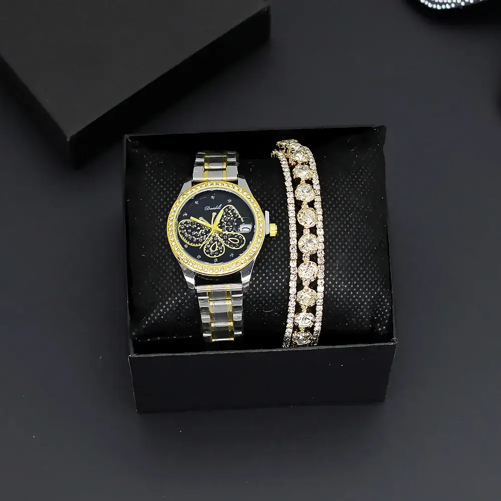 Women's Butterfly Dial Watch Silver Gold Chain - Image 7