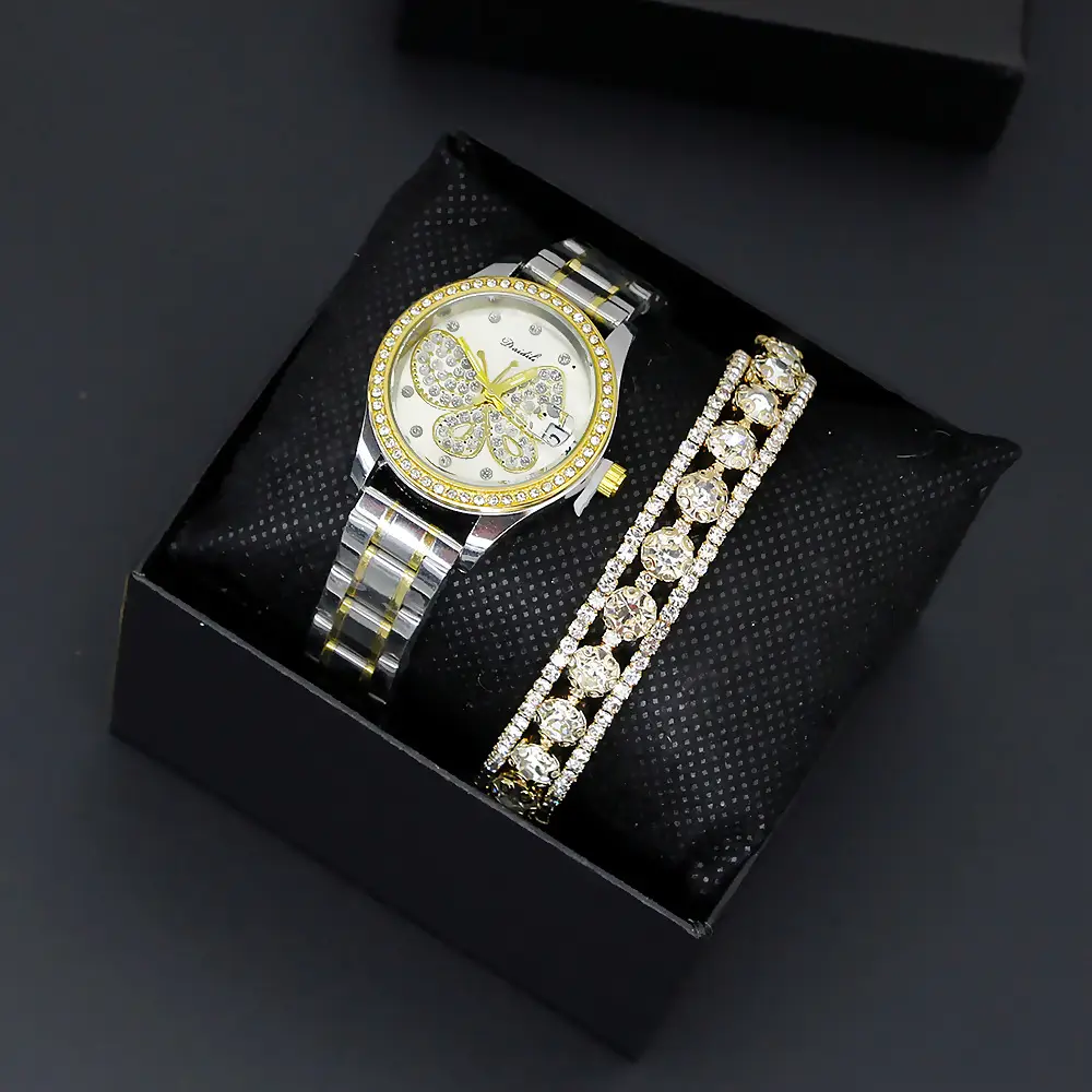 Women's Butterfly Dial Watch Silver Gold Chain — feature 2