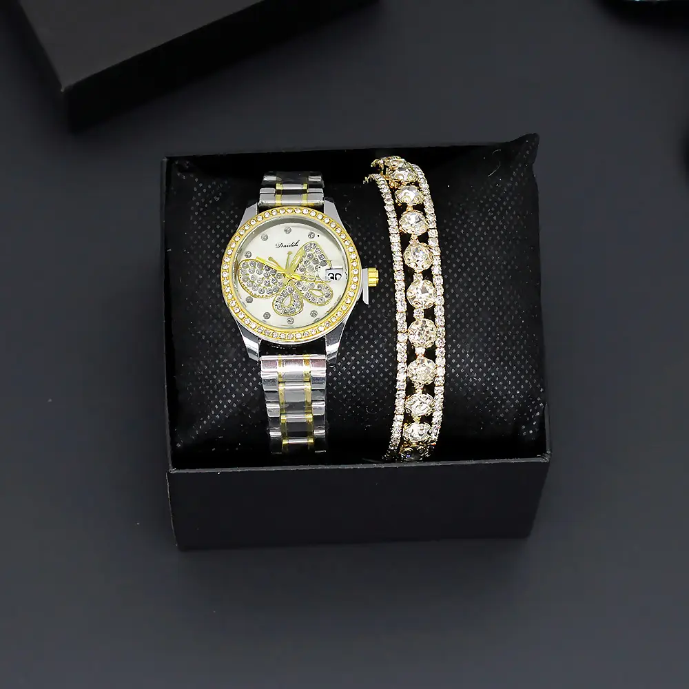 Women's Butterfly Dial Watch Silver Gold Chain — feature 3