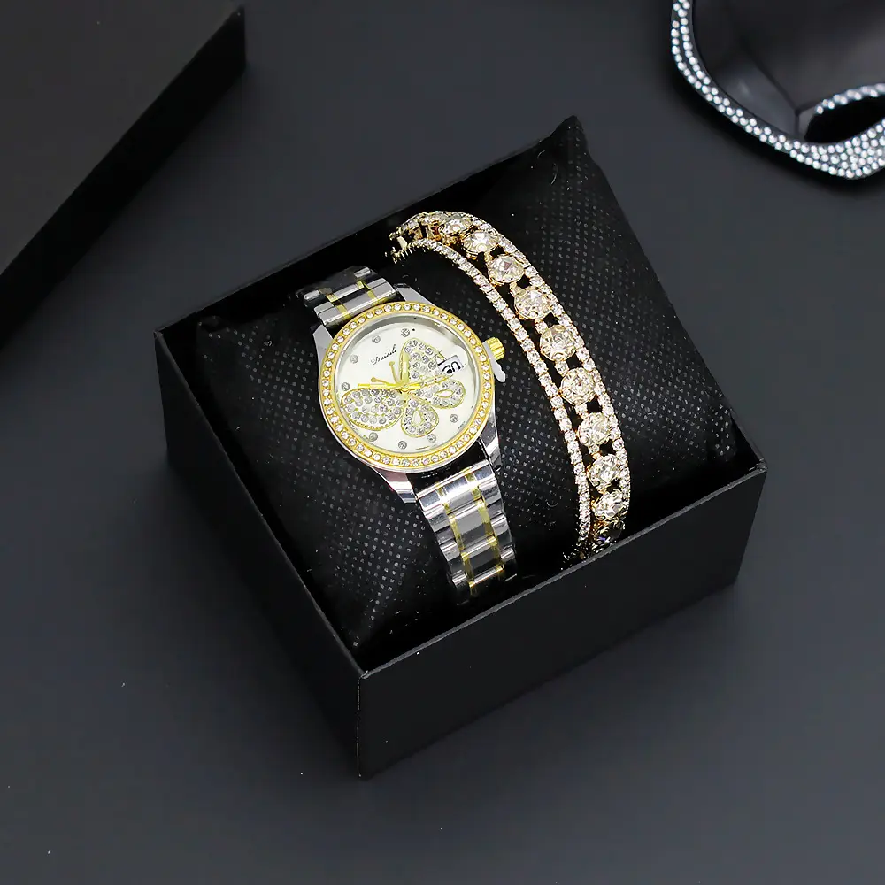 Women's Butterfly Dial Watch Silver Gold Chain — feature 4