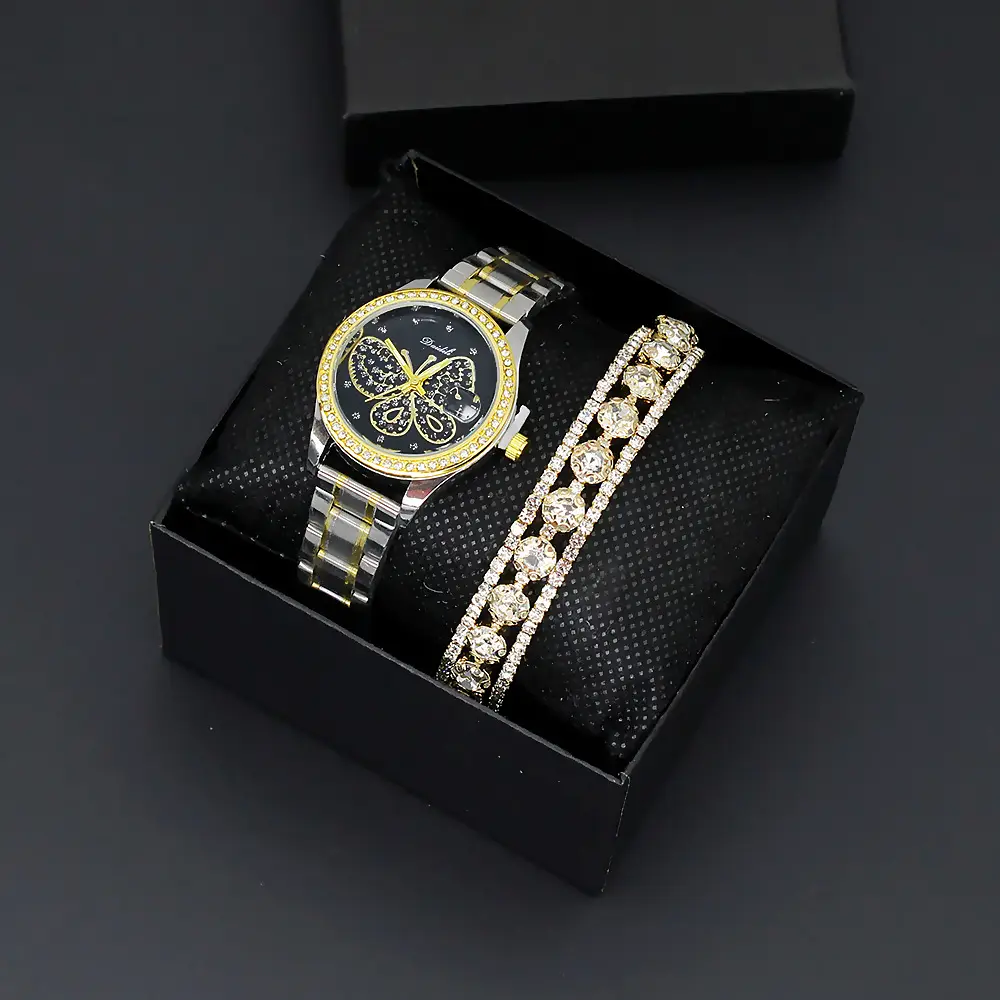 Women's Butterfly Dial Watch Silver Gold Chain — feature 5