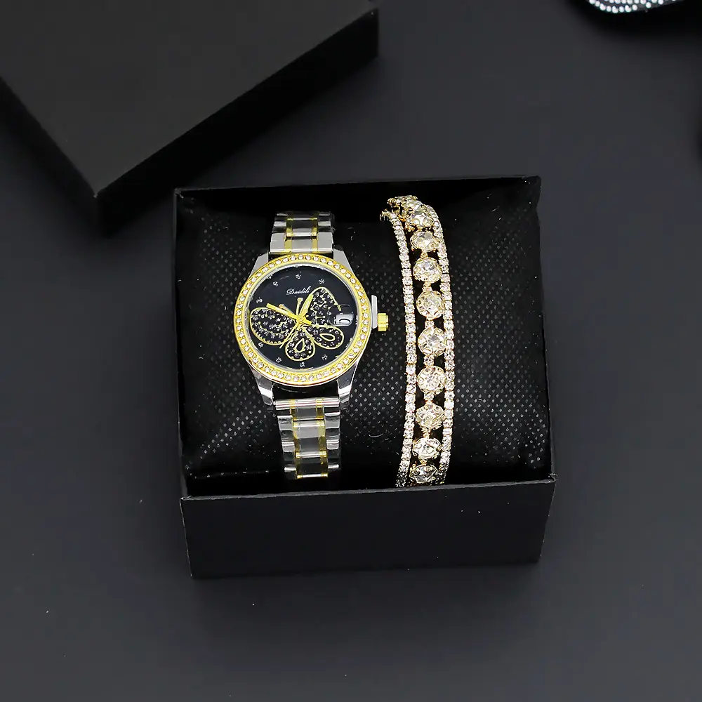 Women's Butterfly Dial Watch Silver Gold Chain — feature 6