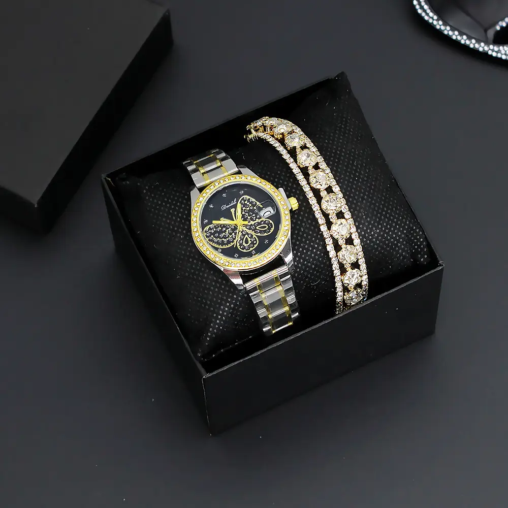 Women's Butterfly Dial Watch Silver Gold Chain — feature 7