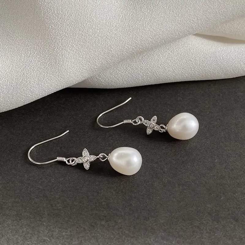 S925 Silver Pearl Drop Earrings for Women
