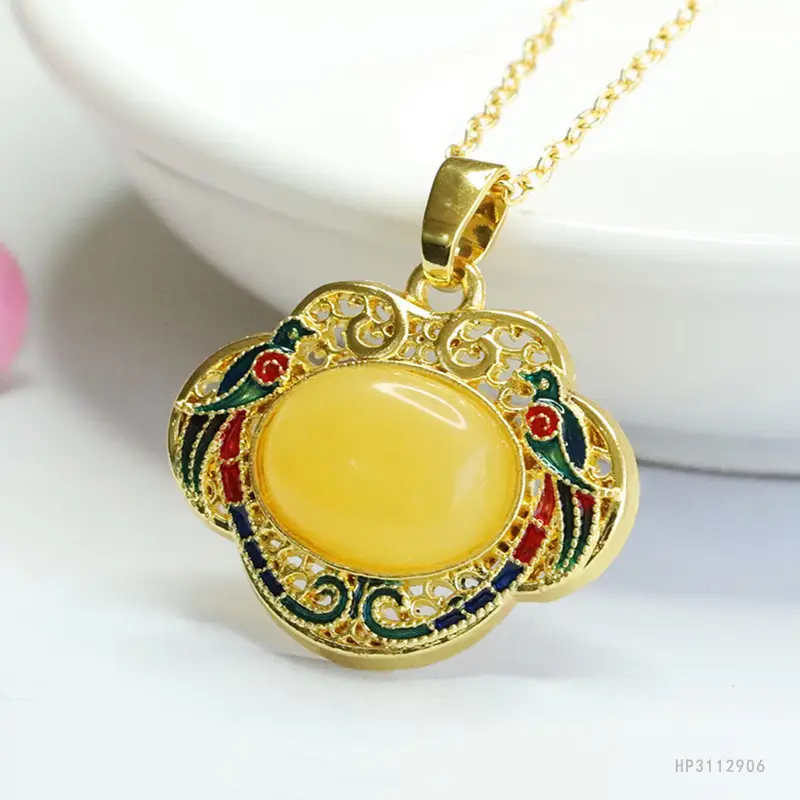 Guan Yu Pendant Necklace Yellow Amber Ruyi Enamel Wholesale - Image 3