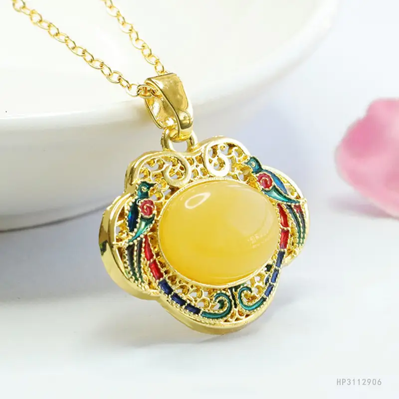 Guan Yu Pendant Necklace Yellow Amber Ruyi Enamel Wholesale - Image 4
