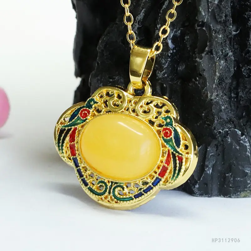 Guan Yu Pendant Necklace Yellow Amber Ruyi Enamel Wholesale - Image 5