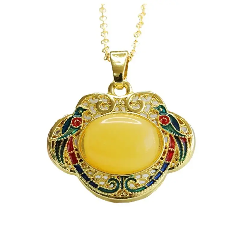 Guan Yu Pendant Necklace Yellow Amber Ruyi Enamel Wholesale - Image 6