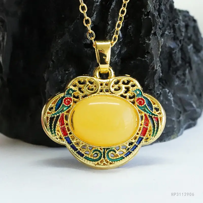 Guan Yu Pendant Necklace Yellow Amber Ruyi Enamel Wholesale — feature 7