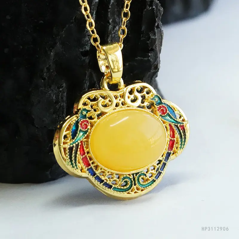 Guan Yu Pendant Necklace Yellow Amber Ruyi Enamel Wholesale — feature 8