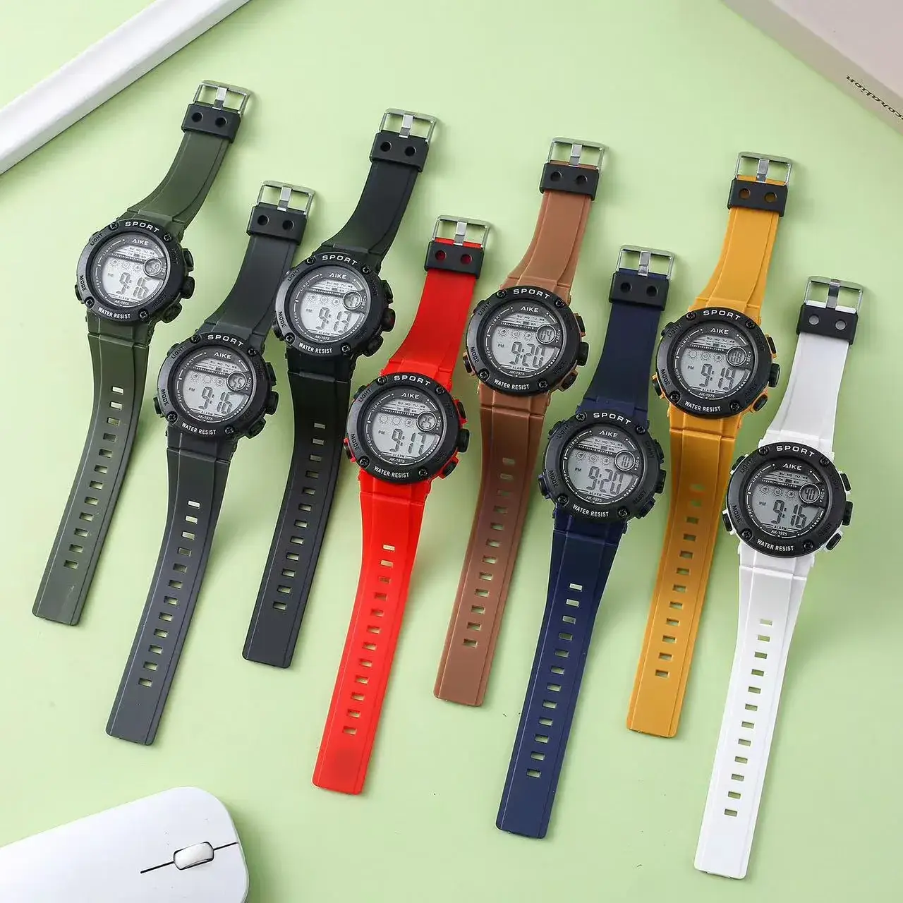 Men's Green Digital Sport Watch with Water Resistant Design