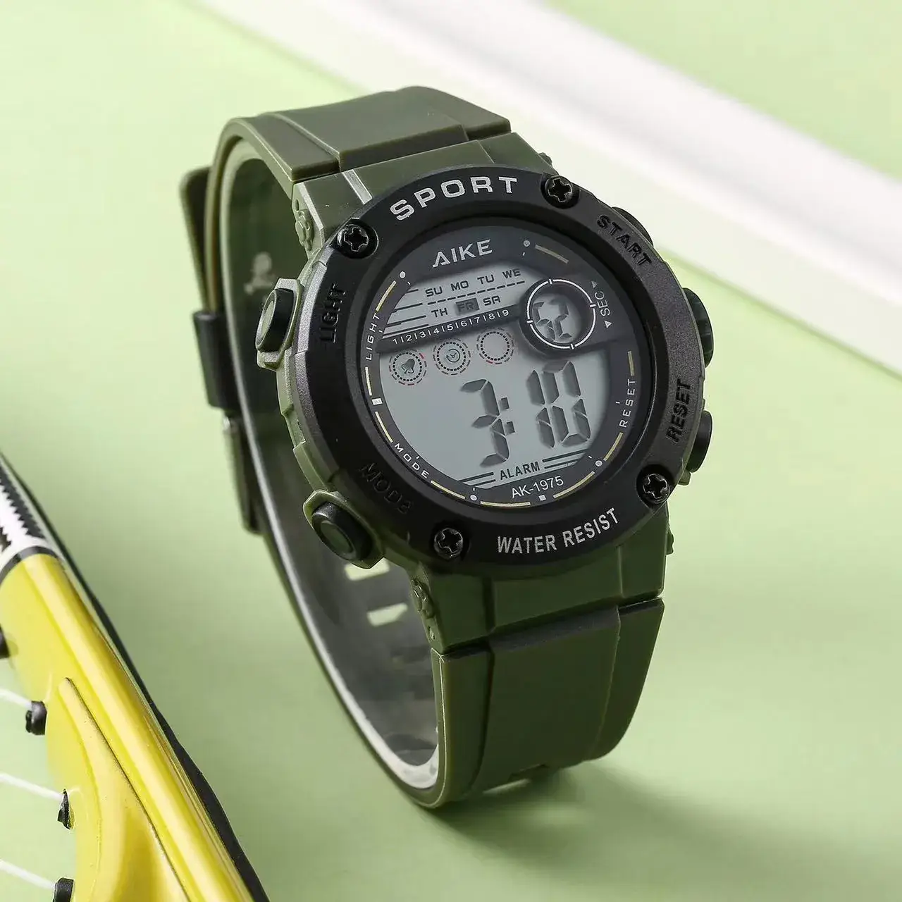Men's Green Digital Sport Watch with Water Resistant Design