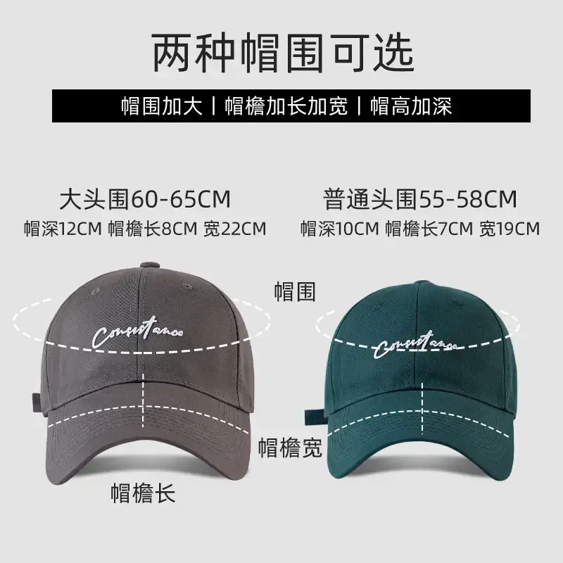 Women's Big Head Korean Style Baseball Cap Grey 55-86cm - Image 21