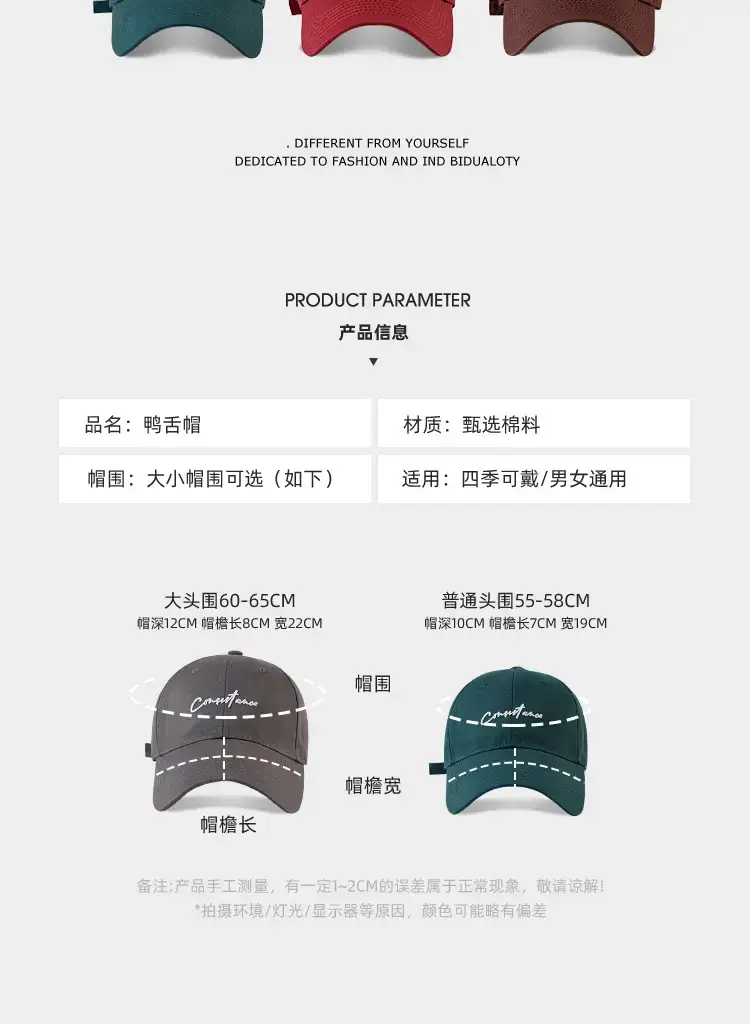 Women's Big Head Korean Style Baseball Cap Grey 55-86cm — feature 2
