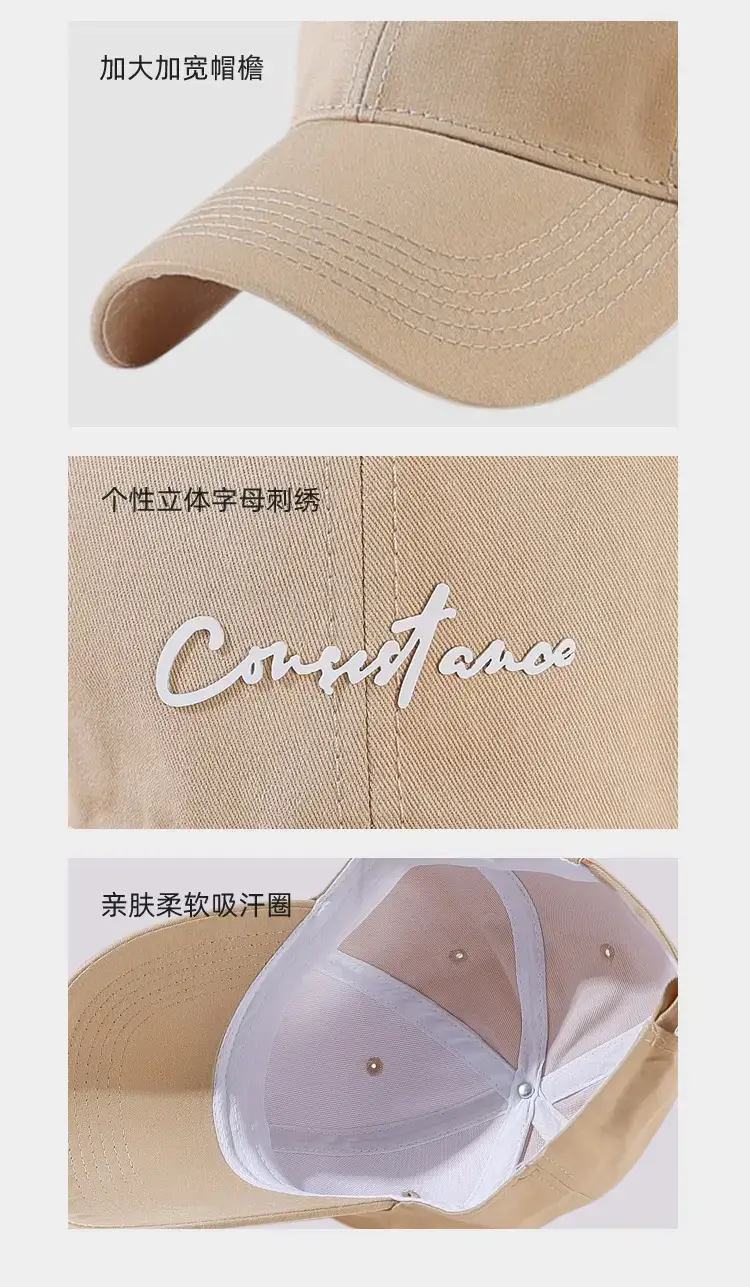 Women's Big Head Korean Style Baseball Cap Grey 55-86cm — feature 7