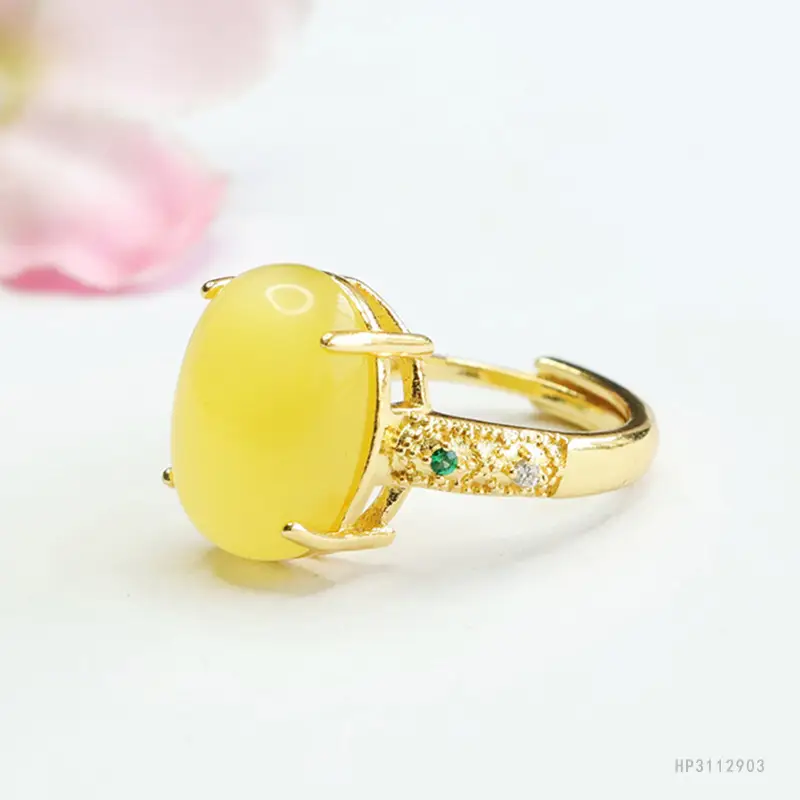Yellow Honey Amber Finger Ring Court Style Factory Wholesale Dropshipping S3112903 - Image 3