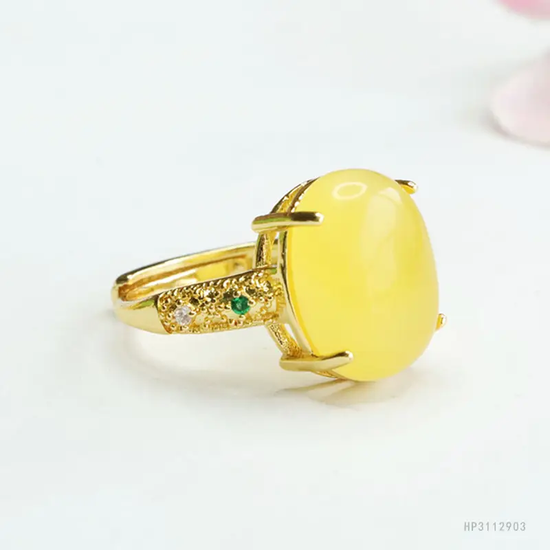 Yellow Honey Amber Finger Ring Court Style Factory Wholesale Dropshipping S3112903 - Image 4