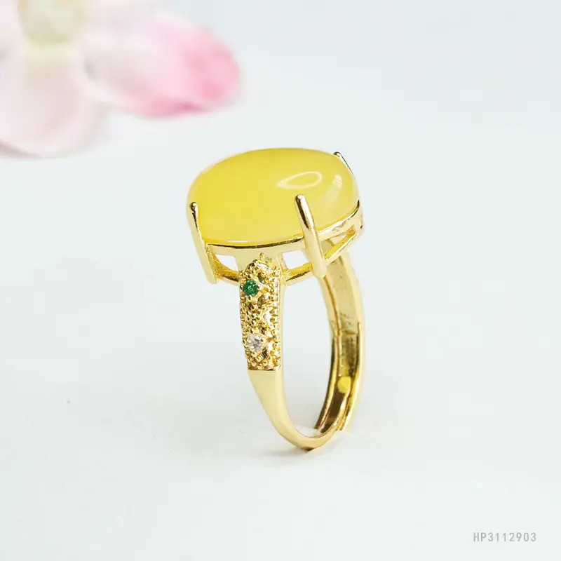 Yellow Honey Amber Finger Ring Court Style Factory Wholesale Dropshipping S3112903 - Image 5
