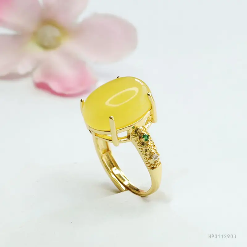 Yellow Honey Amber Finger Ring Court Style Factory Wholesale Dropshipping S3112903 — feature 8
