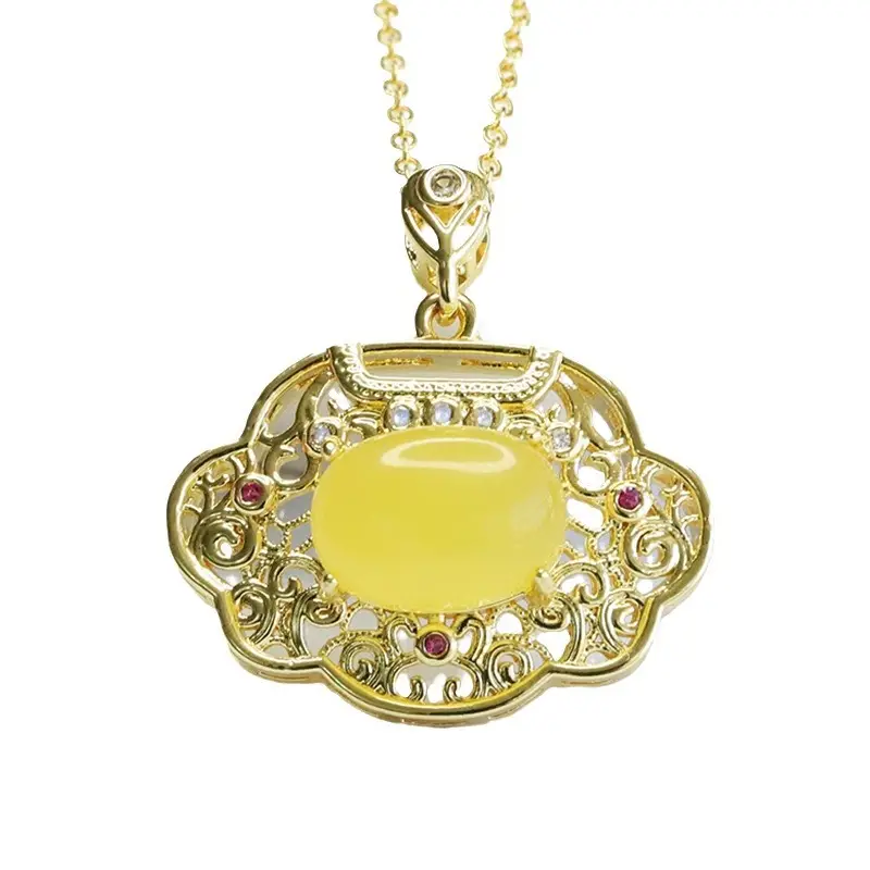 Yellow Amber Necklace with Heart Pendant Wholesale Dropshipping - Image 6
