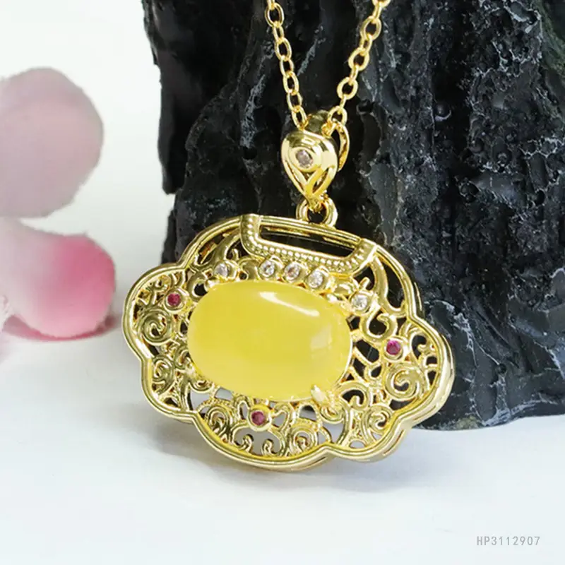 Yellow Amber Necklace with Heart Pendant Wholesale Dropshipping — feature 9
