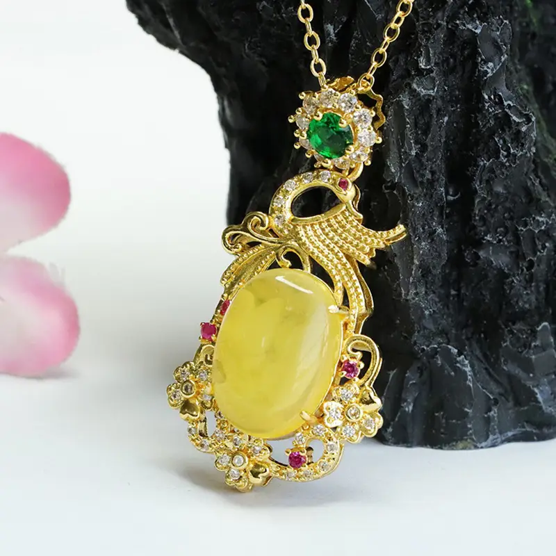 Guan Yu Phoenix Necklace with Natural Amber Pendant - Image 3