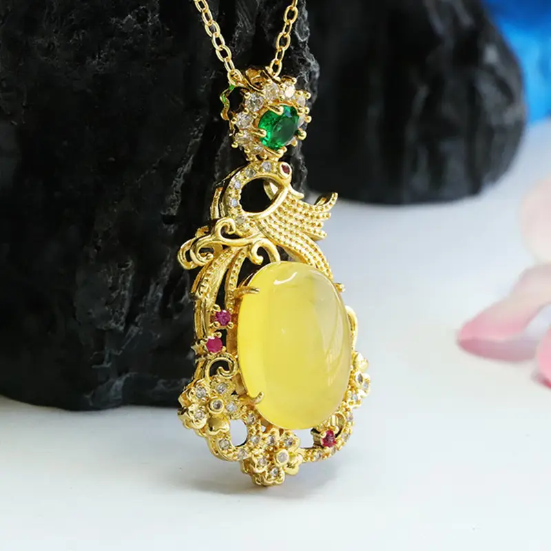 Guan Yu Phoenix Necklace with Natural Amber Pendant - Image 4