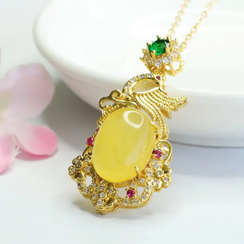 Guan Yu Phoenix Necklace with Natural Amber Pendant - Image 5