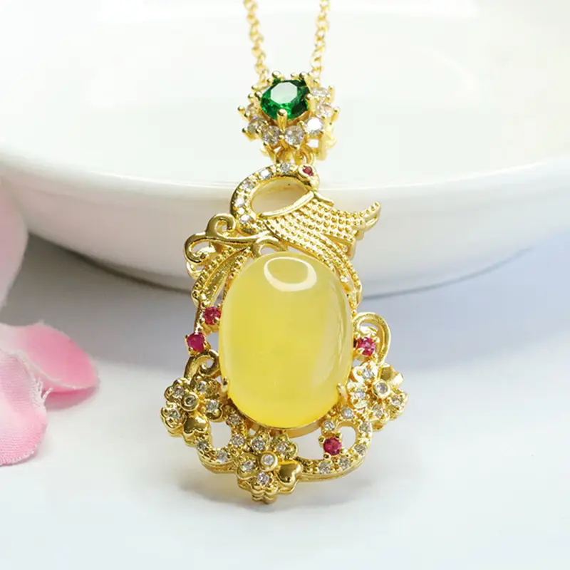 Guan Yu Phoenix Necklace with Natural Amber Pendant — feature 4