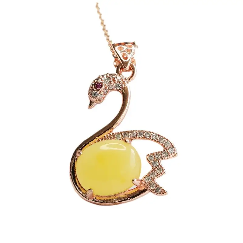 Swan Necklace with Yellow Honey Amber Pendant for Women - Image 6