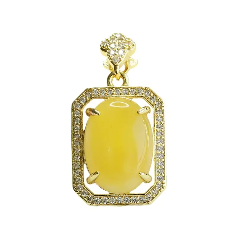 Yellow Amber Square Necklace with Crystal Accents - Image 6