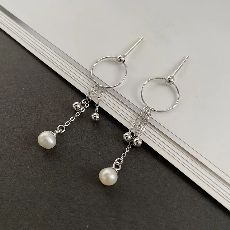 S925 Silver Pearl Tassel Earrings for Women - Image 2