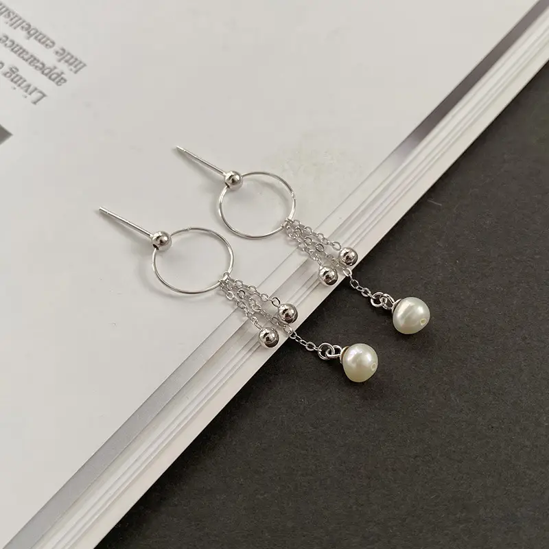 S925 Silver Pearl Tassel Earrings for Women - Image 3