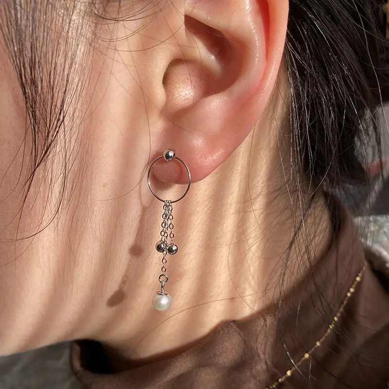 S925 Silver Pearl Tassel Earrings for Women - Image 5