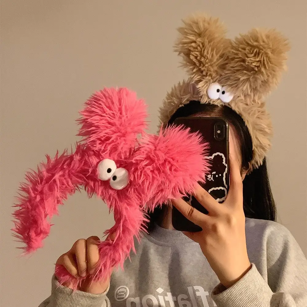 Pink Furry Headband with Long Ears for Girls - Image 3