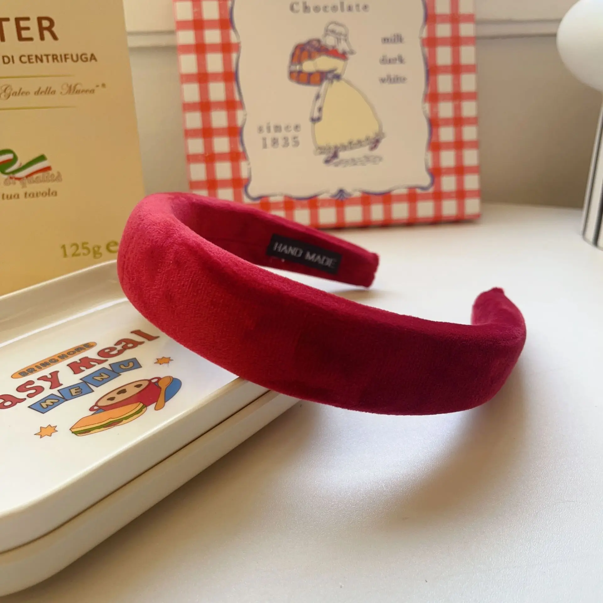 Autumn Winter Red Velvet Bow Headband for Women - Image 4