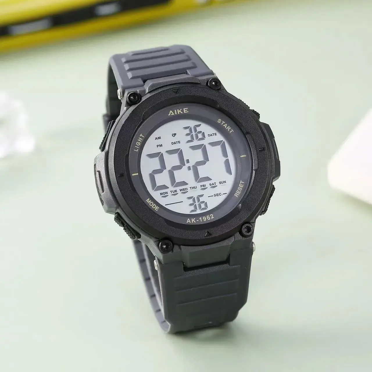 Aike1962 Men's Digital Clear Sports Watch Brown Strap