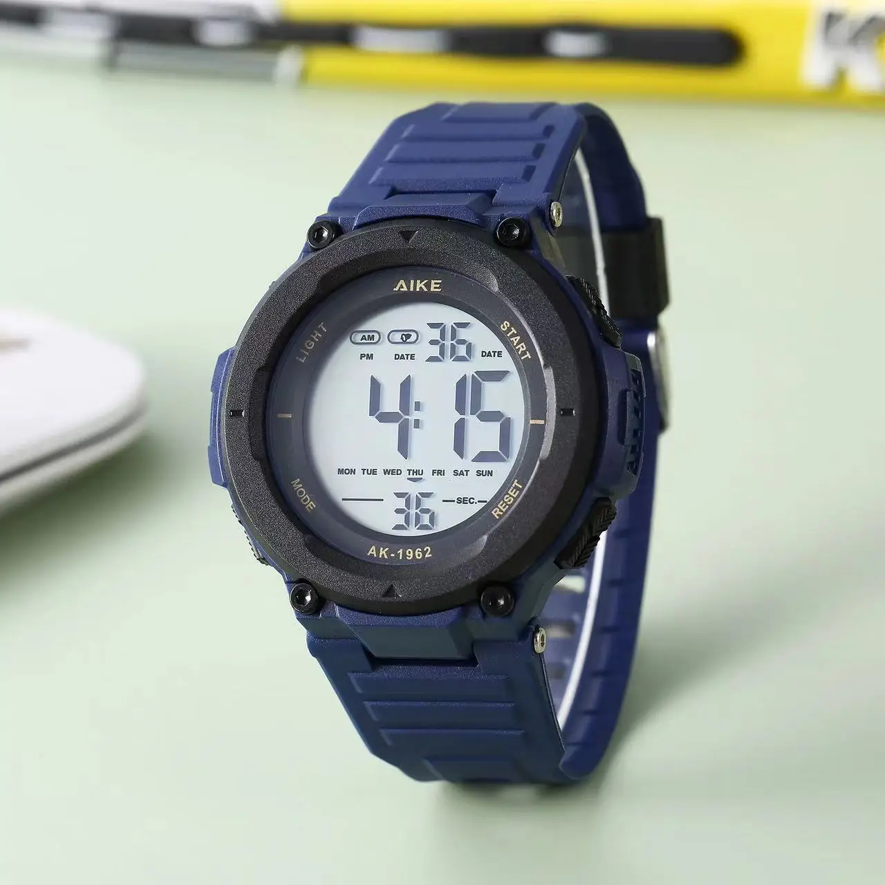 Aike1962 Men's Digital Clear Sports Watch Brown Strap — feature 10