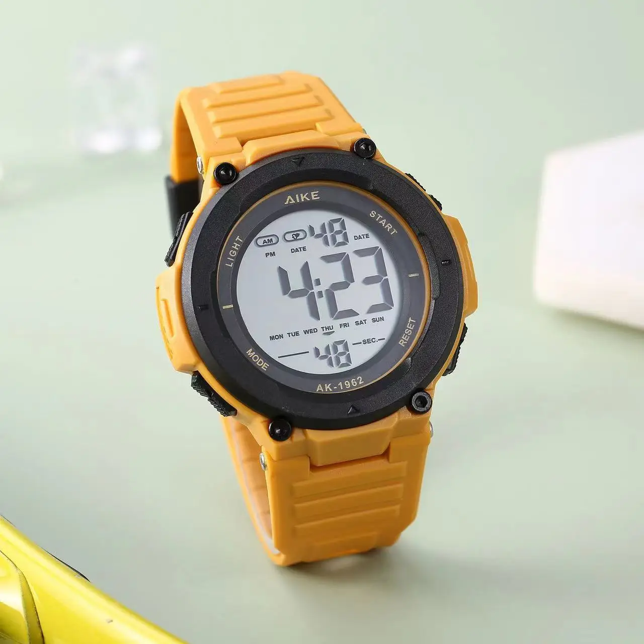 Aike1962 Men's Digital Clear Sports Watch Brown Strap — feature 11