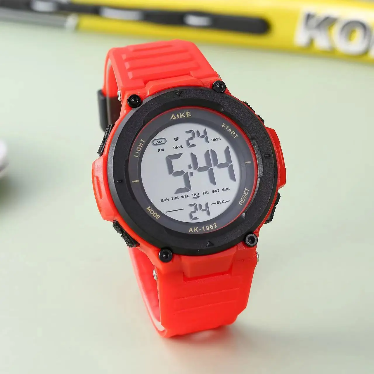 Aike1962 Men's Digital Clear Sports Watch Brown Strap — feature 13