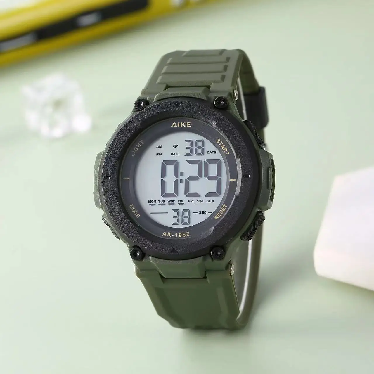 Aike1962 Men's Digital Clear Sports Watch Brown Strap — feature 14