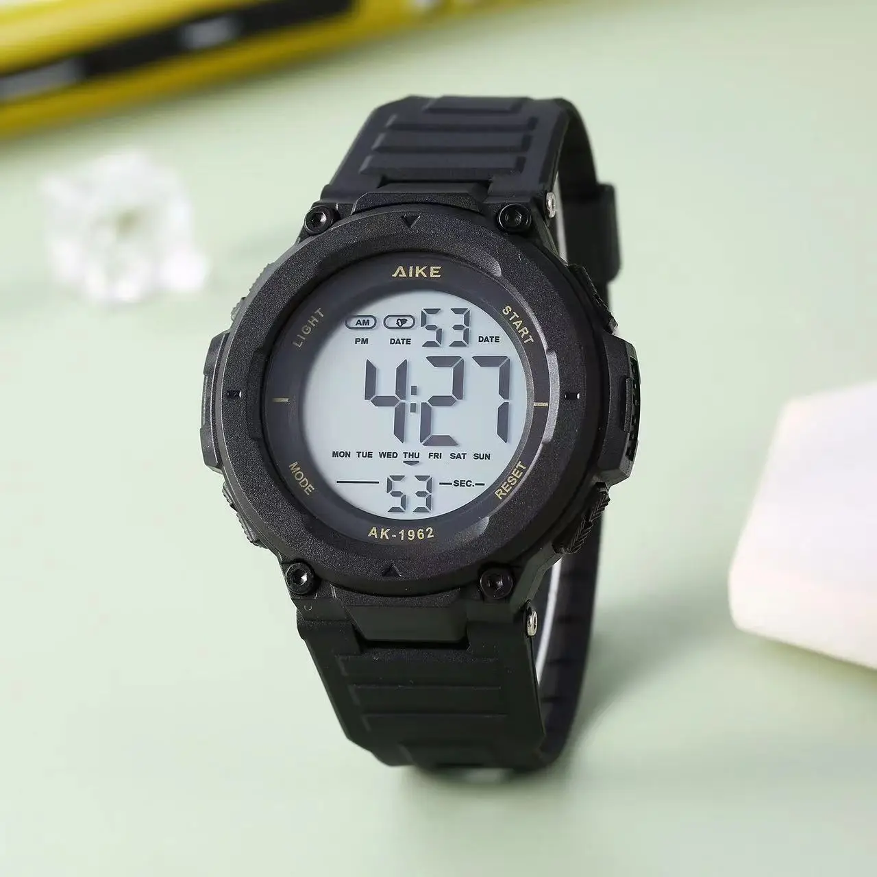 Aike1962 Men's Digital Clear Sports Watch Brown Strap — feature 15