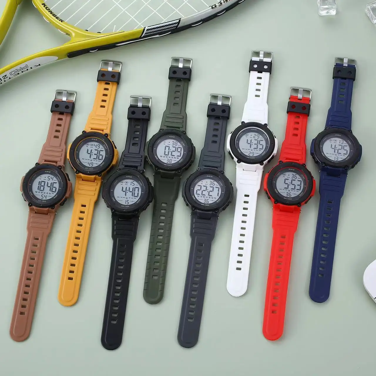 Aike1962 Men's Digital Clear Sports Watch Brown Strap — feature 3